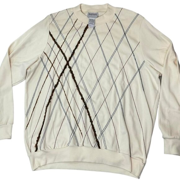 Nwot Bon Worth Embroidered Grandma Sweater Cream and Brown Size M - Picture 2 of 5